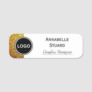 Corporate Round Logo Employee Gold & White Name Tag