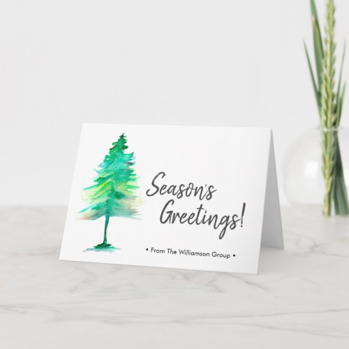 Corporate Seasons Greeting Watercolor tree Photo Holiday Card