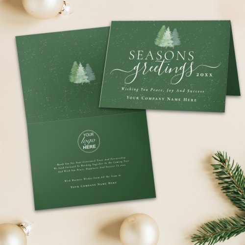 Corporate Seasons Greetings Fir Trees Company Logo Holiday Card