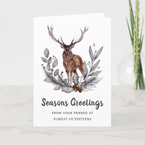 Corporate Seasons Greetings Watercolor Deer Holiday Card