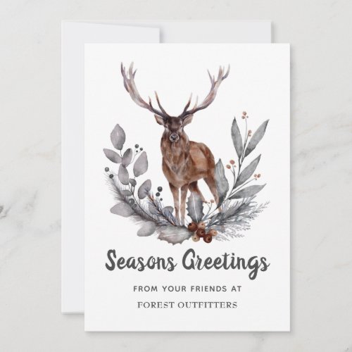 Corporate Seasons Greetings Watercolor Deer Holiday Card