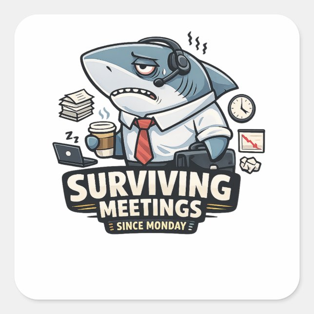 Corporate Shark | Surviving Meetings Since Monday  Square Sticker (Front)