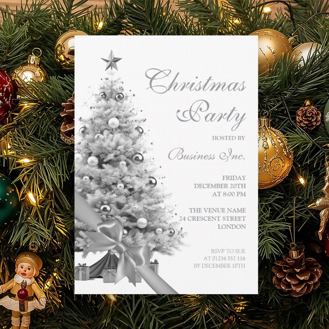 Corporate Silver Christmas Tree Holiday Party  Invitation (Corporate Silver Christmas Tree Holiday Party Invitation)