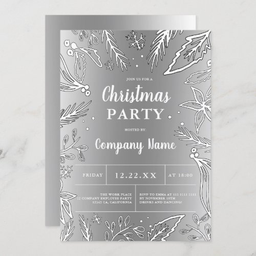 Corporate silver metallic Christmas party Invitation