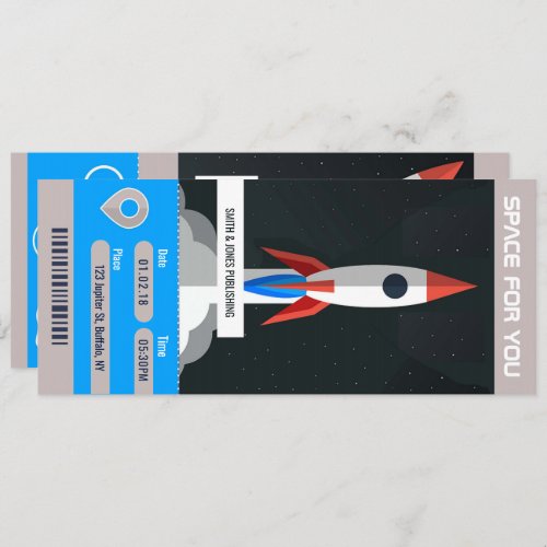 Corporate Space Themed Party travel ticket invite