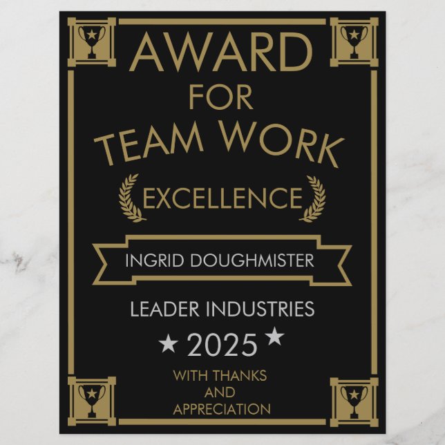Corporate Staff Team Work Award (Front)