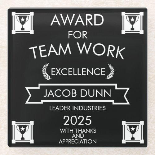 Corporate Staff Team Work Award Glass Coaster