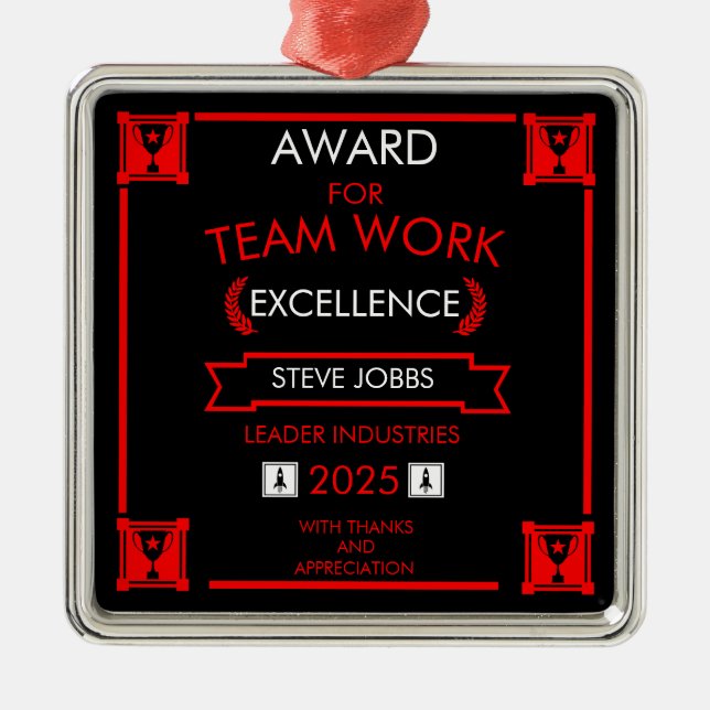 Corporate Staff Team Work Award Metal Ornament (Front)