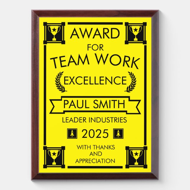 Corporate Staff Team Work Award Plaque (Vertical)