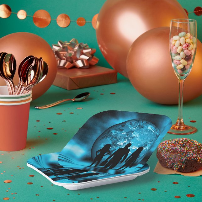 Corporate Team Silhouette Futuristic Business Paper Plates (Creator Uploaded)