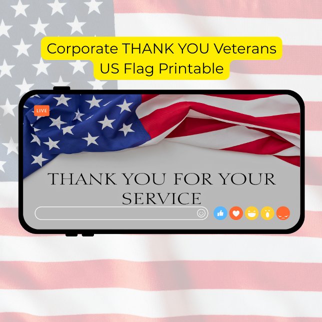 Corporate THANK YOU Veterans US Flag Printable Card (Corporate Thank You For Your Service Veterans US Flag Printable
)