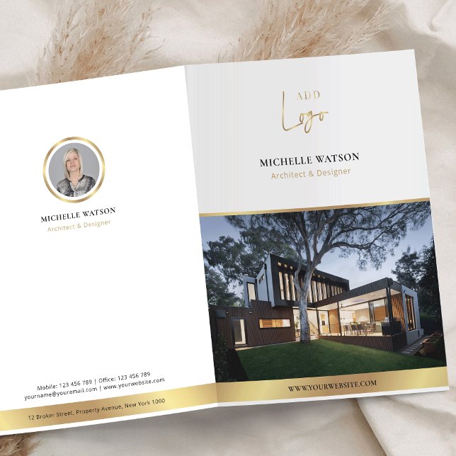 Corporate White & Gold Logo Business Photo Pocket Folder (Creator Uploaded)