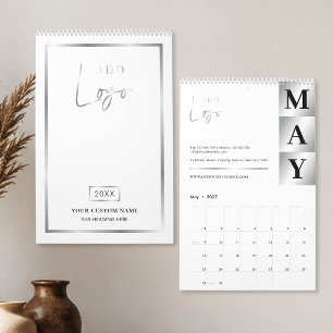 Corporate White & Silver Business Logo Custom 2027 Calendar