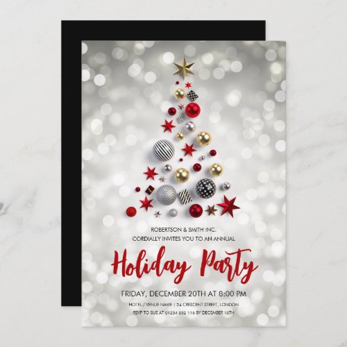 Corporate Xmas Tree Holiday Glam Sparkle Silver Invitation