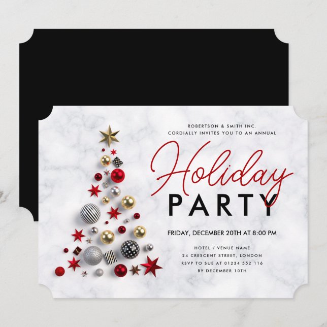 Corporate Xmas Tree Holiday Party Marble Invitation (Front/Back)