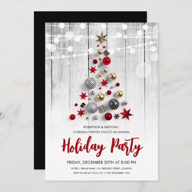 Corporate Xmas Tree Holiday String Lights Invitation (Front/Back)