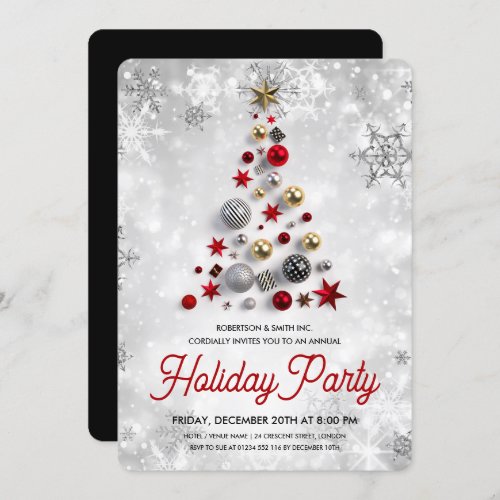 Corporate Xmas Tree Holiday Winter Wonder Silver Invitation
