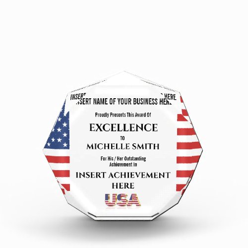 Corporate year end excellence American flag logo Acrylic Award