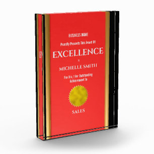 Corporate year end excellence DIY logo red gold Acrylic Award