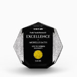 Corporate year end excellence DIY logo silver Acrylic Award<br><div class="desc">A faux golden seal which can be replaced with your school, business, college or varsity logo is framed by a faux silver shimmer sparkling border. Templates for your personal wording to record an outstanding achievement appear in bold black fonts on a stark white background. Personalize the templates to suit your...</div>