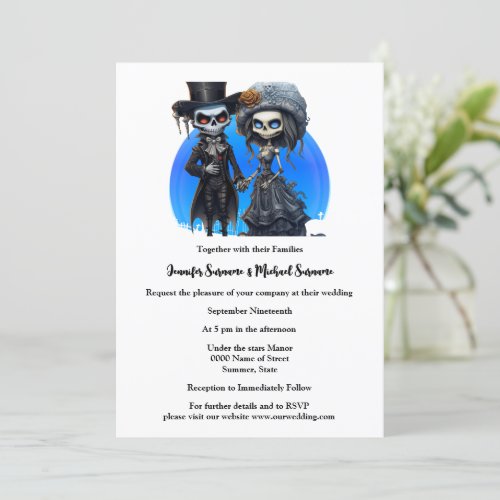 Corpse bride groom day dead black blue gothic goth invitation