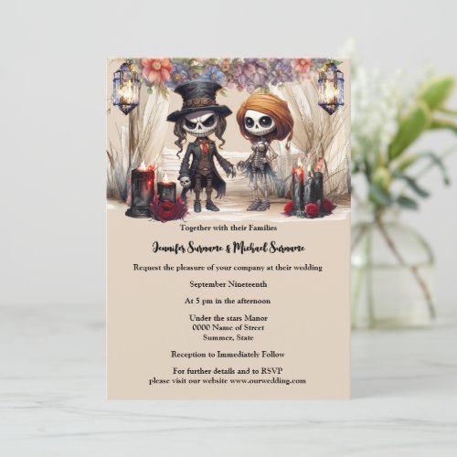Corpse bride groom skeleton couple goth wedding invitation