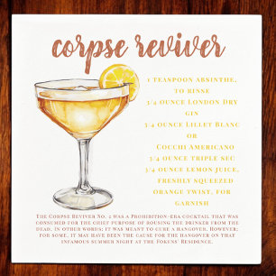 Corpse Reviver Cocktail Drink Recipe Card Napkins