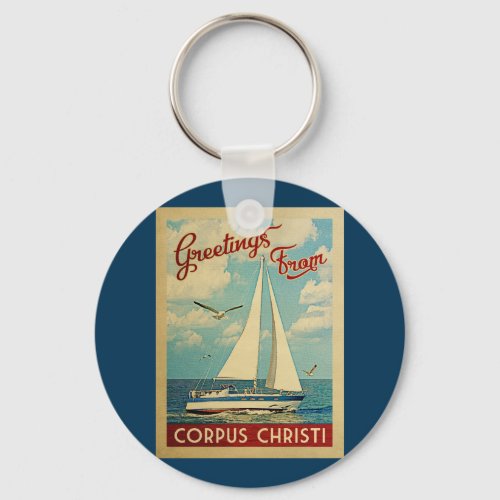 Corpus Christi Sailboat Vintage Travel Texas Keychain