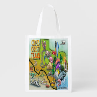 Corpus Christi Texas Cartoon Map Grocery Bag