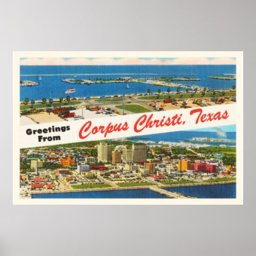 Corpus Christi Texas TX Vintage Travel Souvenir Poster