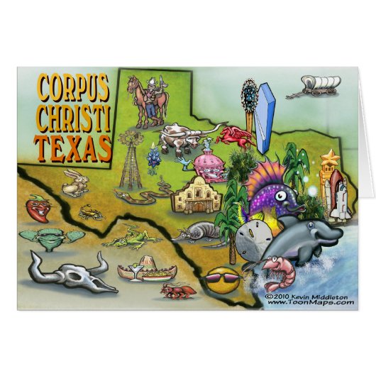 Corpus Christi Tx Cartoon Map Cards (Front Horizontal)