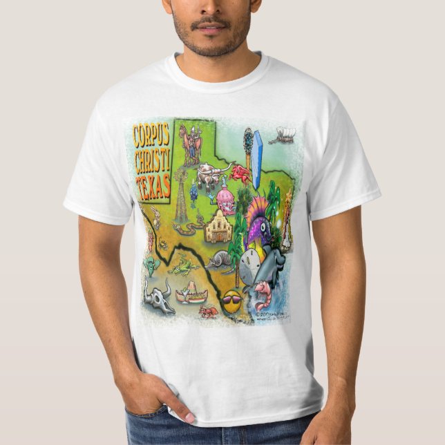 Corpus Christi Tx Cartoon Map T-Shirt (Front)