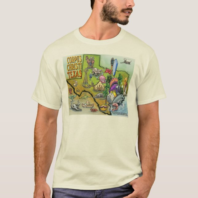 Corpus Christi Tx Cartoon Map T-Shirt (Front)