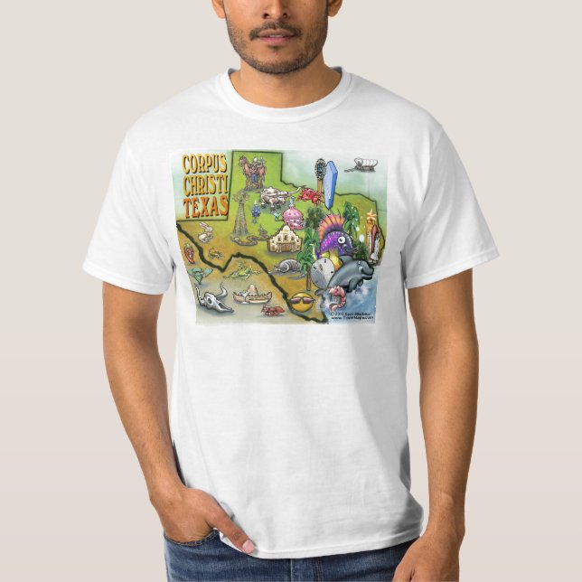 Corpus Christi Tx Cartoon Map T-Shirt (Front)