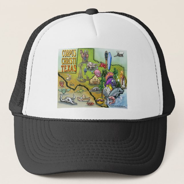 Corpus Christi Tx Cartoon Map Trucker Hat (Front)
