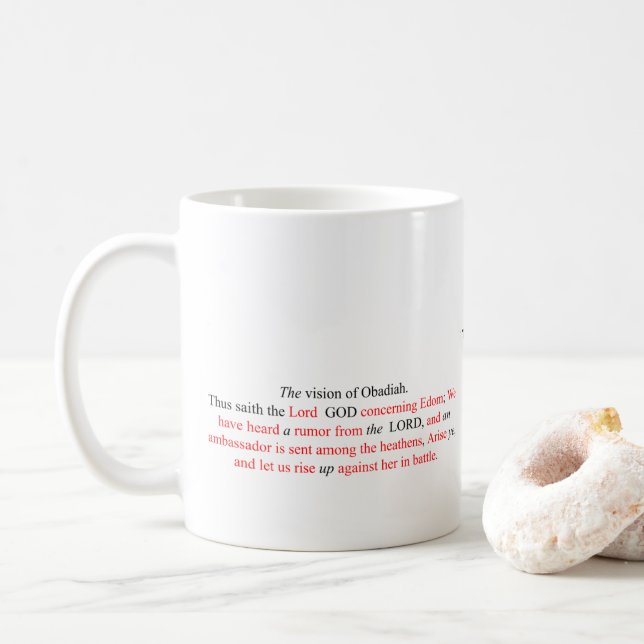 Corrected King James Obadiah 1:1 Mug (With Donut)