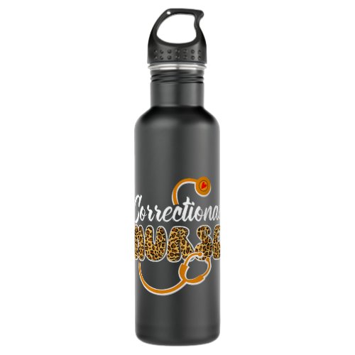 Correctional Nurse Leopard Print Stethoscope Heart Stainless Steel Water Bottle