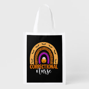 Correctional Nurse Leopard Rainbow Halloween Pumpk Grocery Bag
