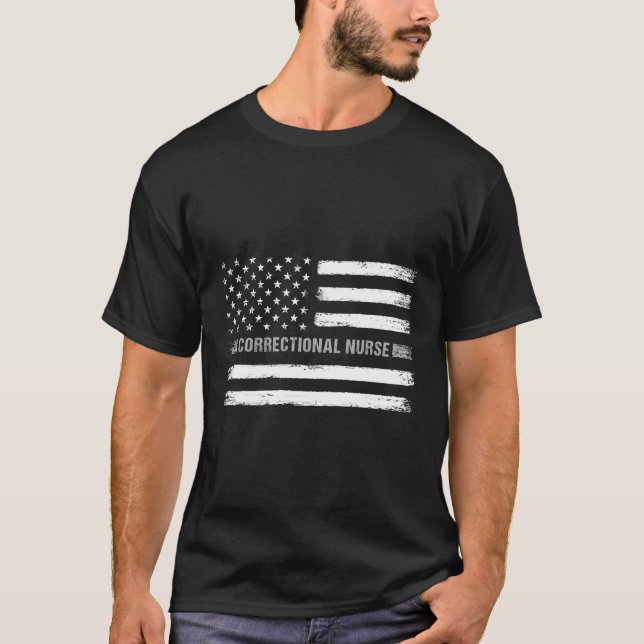 Correctional Nurse Usa American Flag Health Care T-Shirt (Front)