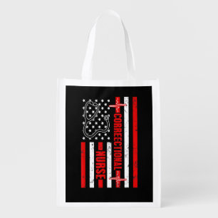 Correctional Nurse Usa American Flag Heartbeat Ste Grocery Bag