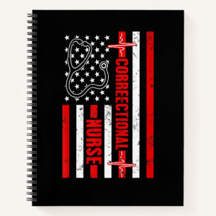 Correctional Nurse Usa American Flag Heartbeat Ste Notebook