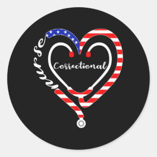 Correctional Nurse USA American flag Stethoscope Classic Round Sticker