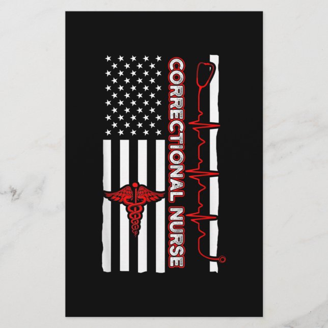 Correctional Nurse USA Flag Nursing RN Stationery (Front)