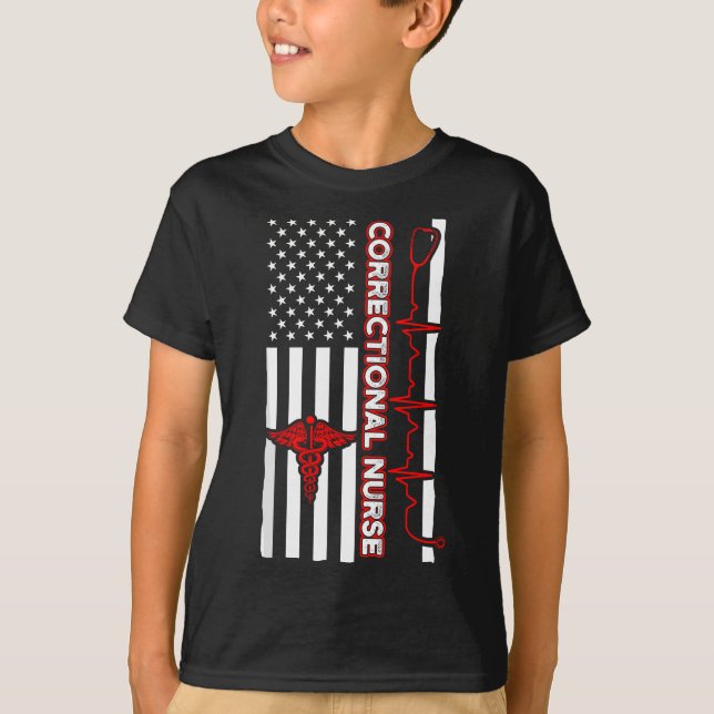 Correctional Nurse USA Flag Nursing RN T-Shirt (Front)