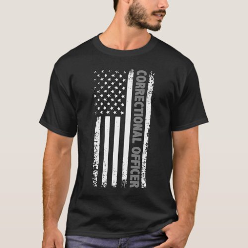 Correctional Officer American Flag Thin Silver Lin T_Shirt
