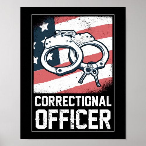 Correctional Officer American Flag Thin Silver Poster