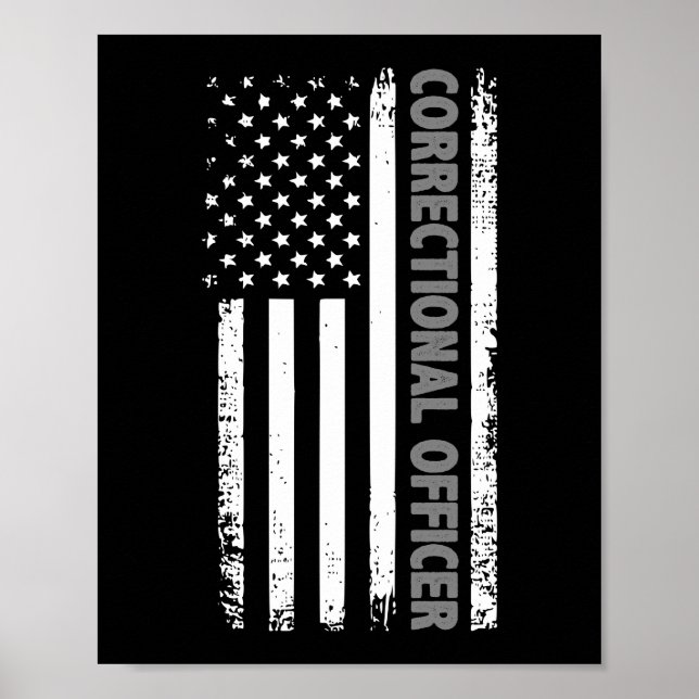 Correctional Officer American Flag Thin Silver Poster (Front)