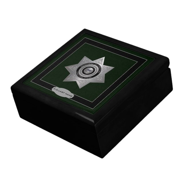 Correctional Officer Badge Gift Box-Green/Silver Jewelry Box (Side)