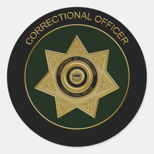 Correctional Officer BadgeGld Grn B_Round Sticker
