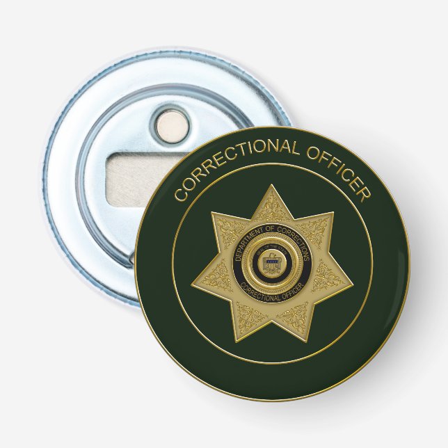 Correctional Officer Badge Grn-Round Bottle Opener (Front)